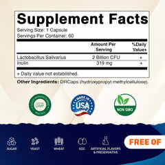 Vitamatic Lactobacillus Salivarius capsule close-up, highlighting DRcaps protection preserves probiotic strength.