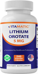 Vitamatic Lithium Orotate 5mg bottle front view for daily wellness.