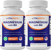Vitamatic Magnesium with B6 180-tablet bottle shown for daily wellness use