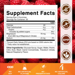 Vitamatic Magnesium Gummies raspberry flavor close-up shows easy-to-chew gummies