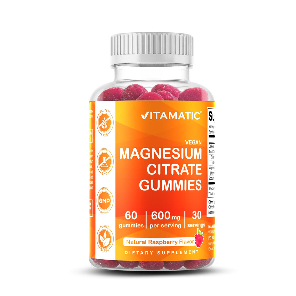 Vitamatic Magnesium Gummies raspberry taste close-up for delicious daily support
