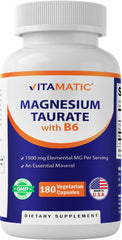 Vitamatic Magnesium Taurate bottle front highlighting potent per-serving magnesium support