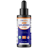 Vitamatic Melatonin 20mg liquid drops bottle shows high-potency sleep support