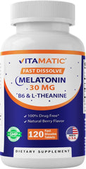 Vitamatic Melatonina 30 mg, disolución rápida, sabor bayas, posible apoyo al descanso