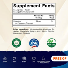 Vitamatic Potassium 99mg tableta trasera: información clara de la etiqueta