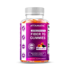 Vitamatic Prebiotic Fiber Gummies bottle for daily digestive support.