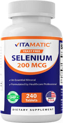Vitamatic Selenio 200mcg, frasco frente, opción práctica para la rutina diaria