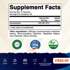 Closeup of Vitamatic Serrapeptase capsules highlighting DRcaps design