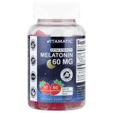 Vitamatic sugar-free melatonin 60mg gummies in a jar for restful nights and vegan use.