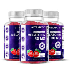 Vitamatic Sugar Free Melatonin bottle front promotes a calm bedtime routine