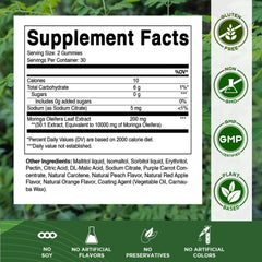 Vitamatic moringa gummies label close-up shows 50:1 extract potency.