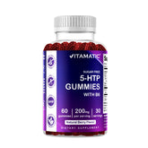 Vitamatic SugarFree 5-HTP gummies berry flavor closeup highlighting tasty mood support potential