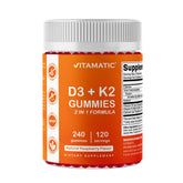 Vitamatic vitamin D3 K2 gummies bottle front with daily bone support label
