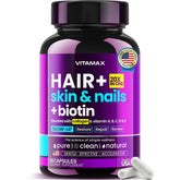 Vitamax biotin-collagen-keratin-hyaluronic-acid bottle supporting hair, skin, and nails.