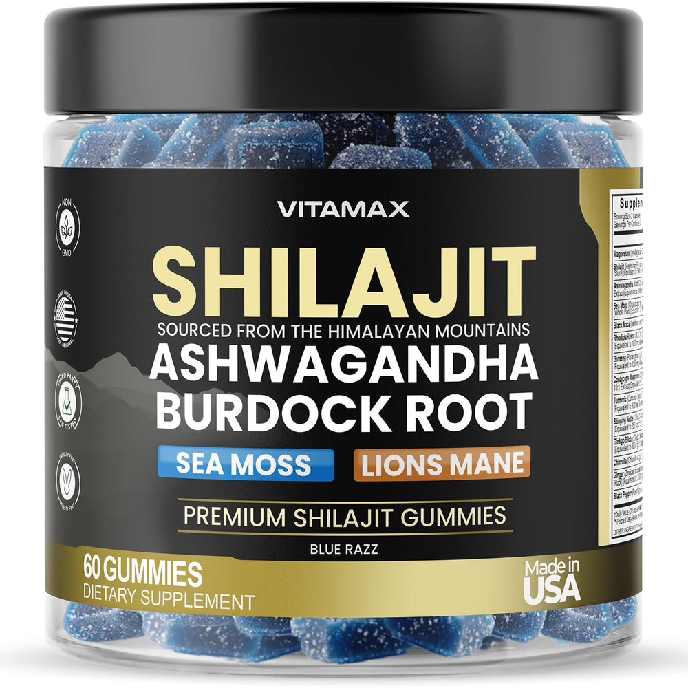 Vitamax Organic Shilajit Gummies bottle highlighting natural energy and immune support