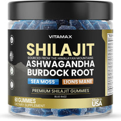 Vitamax Organic Shilajit Gummies bottle highlighting natural energy and immune support