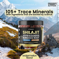 Vitamax Shilajit Gummies texture closeup reveals chewy, fruit-flavored wellness boost