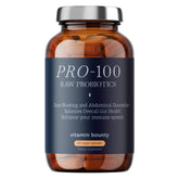 Vitamin Bounty Pro-100 bottle front showcasing compact packaging for daily gut balance