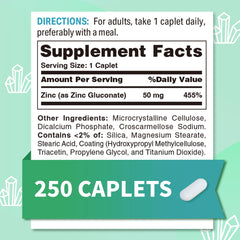 Vitamin World zinc chelate capsules highlighting 250 days supply