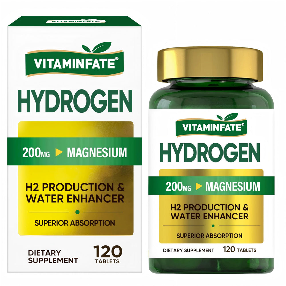 VITAMINFATE hydrogen tablets in a bottle close-up for on-the-go energy support.