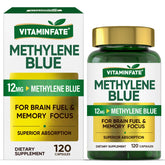 Vitaminfate Methylene Blue supplement packaging showing premium bottle for daily wellness.