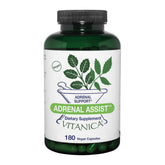 Vitanica Adrenal Assist bottle front view highlighting vegan adrenal support formula