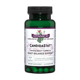 Vitanica Candidastat balanced bottle closeup for vegan wellness support.