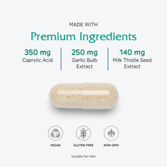 Vitanica Candidastat packaging box communicates allergen free clean vegan formula