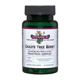 Vitanica Chaste Tree Berry bottle front signals hormone support for menstrual health.
