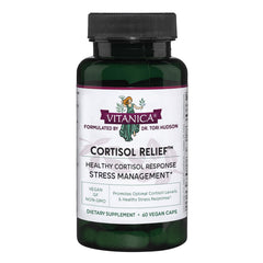 Vitanica Cortisol Relief bottle for daily stress support.