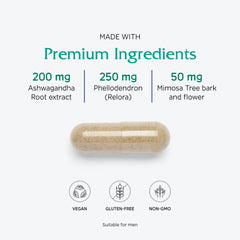 Vitanica Cortisol Relief label details gluten-free, non-GMO ingredients.