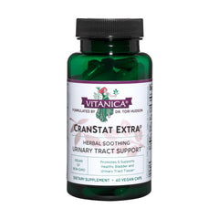 Vitanica CranStat Extra bottle front shows cranberry-rich formula for urinary support.