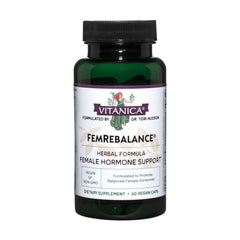 Vitanica FemRebalance bottle front showing vegan hormone balance for women