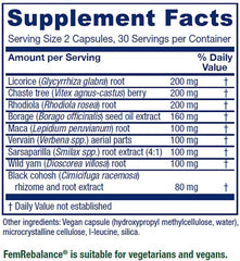 Vitanica FemRebalance bottle label highlights GLA-rich borage oil benefits