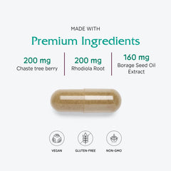 Vitanica FemRebalance bottle on shelf conveys trusted vegan hormone support