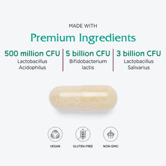 Store shelf view emphasizes non-GMO and vegetarian probiotic formula from Vitanica.