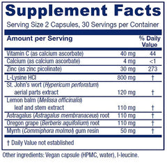 Vitanica Lysine Extra bottle back shows full ingredient list and vegan capsule details