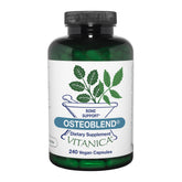 Vitanica OsteoBlend bottle front highlighting vegan bone support capsules.
