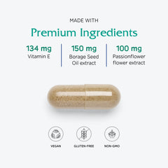 Vitanica PMS herbal blend image focusing on chaste tree berry and botanicals