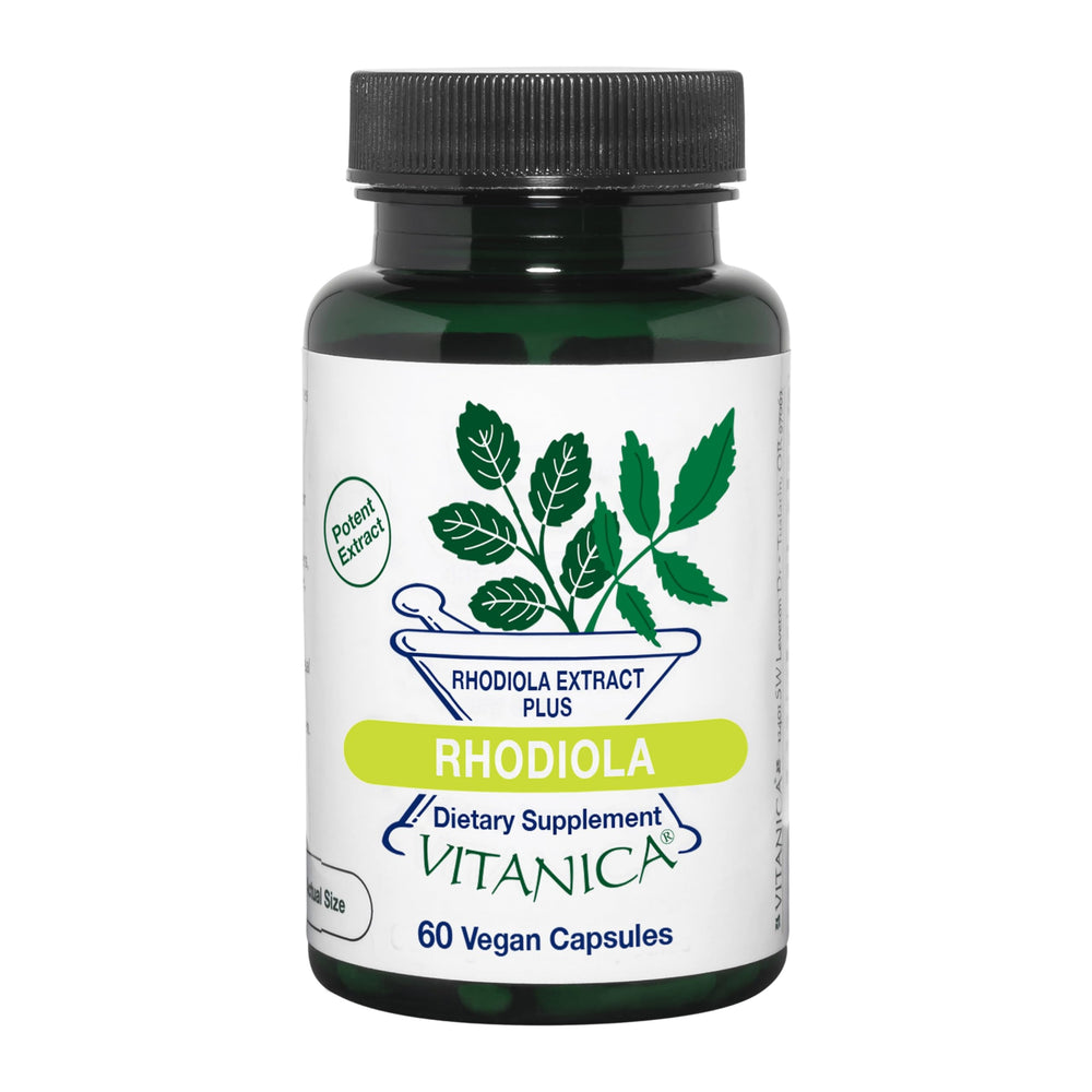 Vitanica Rhodiola Root Extract bottle highlighting premium, doctor-formulated stamina support.