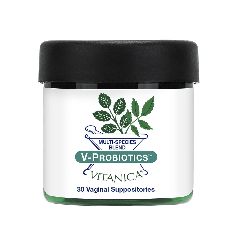 Vitanica V-Probiotics packaging front highlighting professional line and vaginal health support