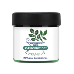 Vitanica V-Probiotics packaging front highlighting professional line and vaginal health support