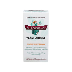 Vitanica Yeast Arrest bottle for at-home vaginal support.