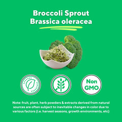 VITAPIA organic broccoli sprout powder label detail emphasizing non-GMO and gluten-free.