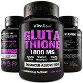 VitaRaw Glutathione 1000mg bottle showing potent antioxidant support for immune wellness.