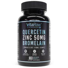 VitaRaw Quercetin with Bromelain bottle shows immune support and clean formula