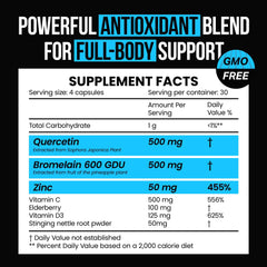 VitaRaw Quercetin capsules close-up highlights potency in a vegetarian capsule