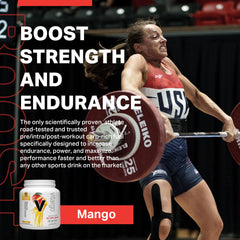 Measuring scoop with Vitargo mango powder ready to mix.