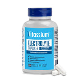 Vitassium electrolyte capsules bottle close-up for convenient daily salt support.