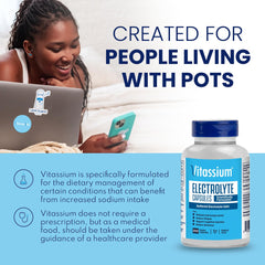 Vitassium electrolyte capsules portable bottle for on-the-go salt management.